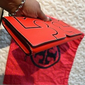 Tory Burch Serif Samba Leather Clutch in excellent condition.